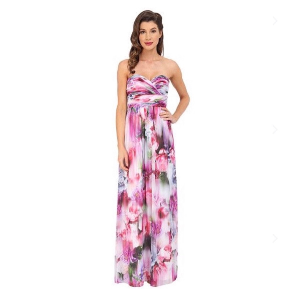 Aidan Mattox Strapless Sweetheart Chiffon Pink Watercolor Dress Gown Size 8